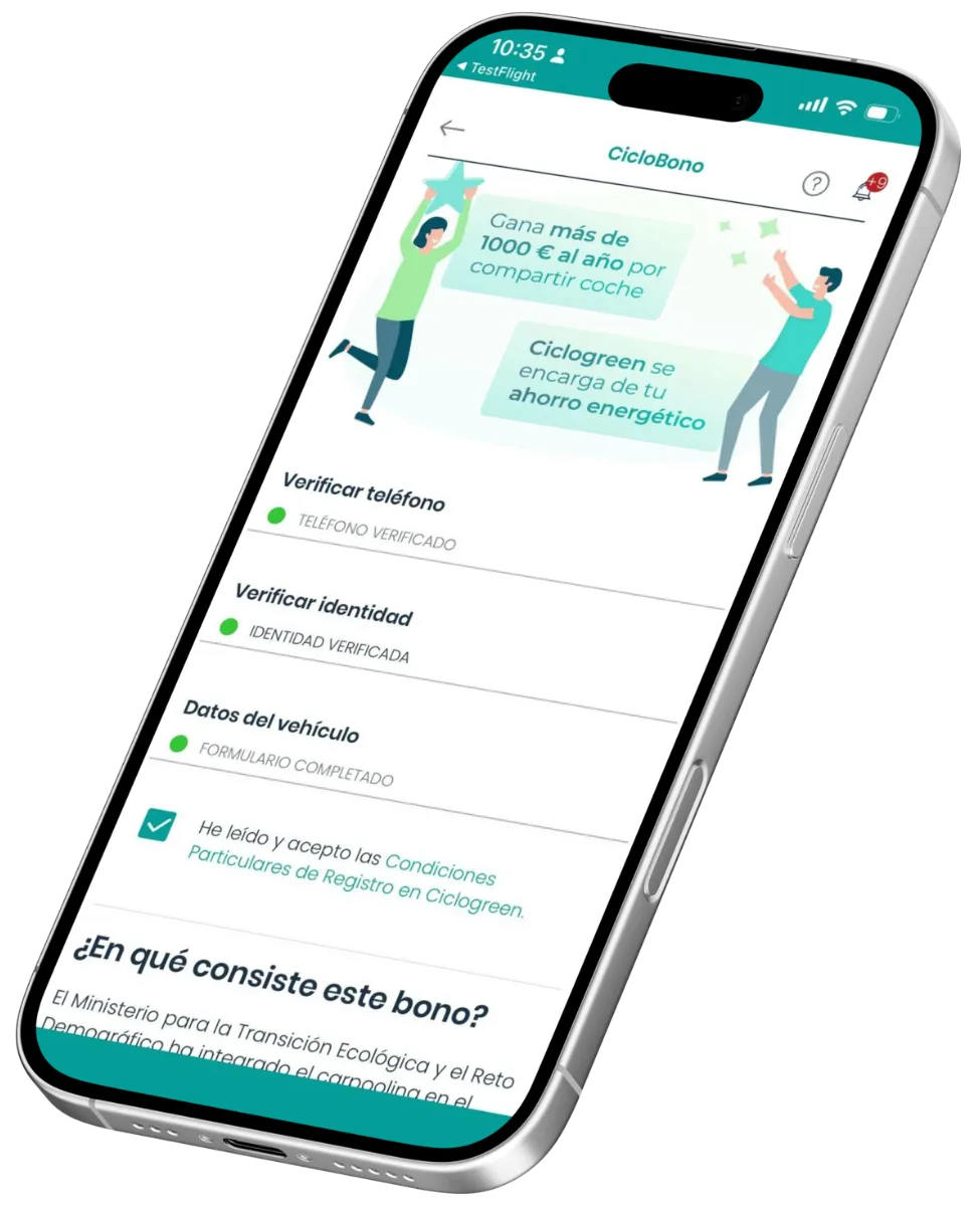 CicloBono activation screen in the app