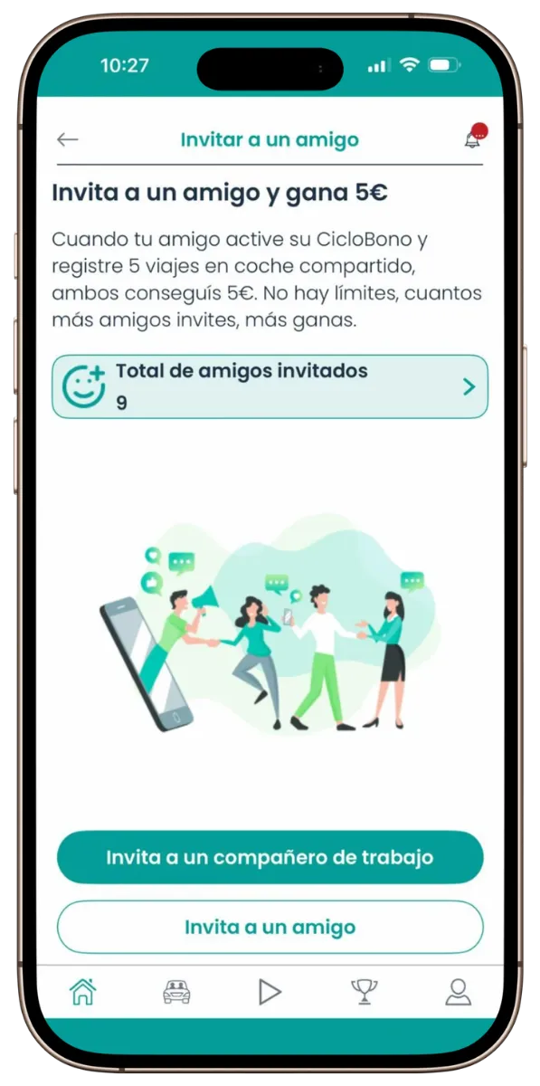 Screen to invite a friend and earn €5