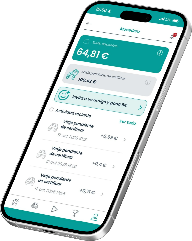Pantalla del monedero Ciclogreen con saldo y trayectos compartidos